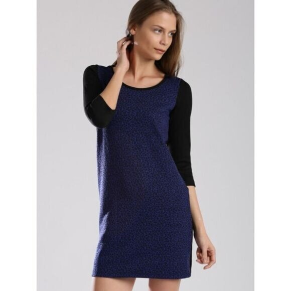 Bossini Navy & Black Animal Print Shift Dress‎ XL - Picture 1 of 5